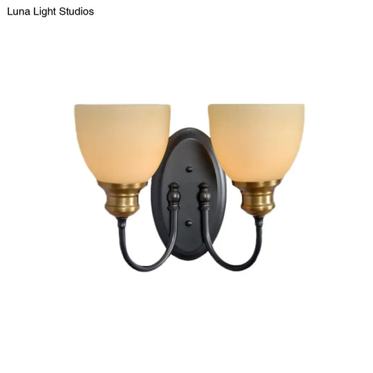 Frosted Glass Black Wall Lamp Bud - Countryside Light With Metal Gooseneck Arm