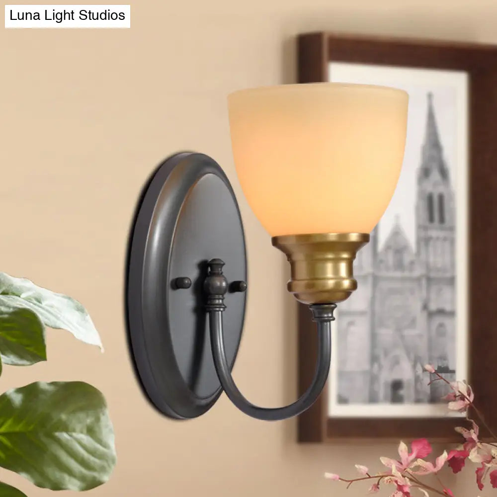 Frosted Glass Black Wall Lamp Bud - Countryside Light With Metal Gooseneck Arm