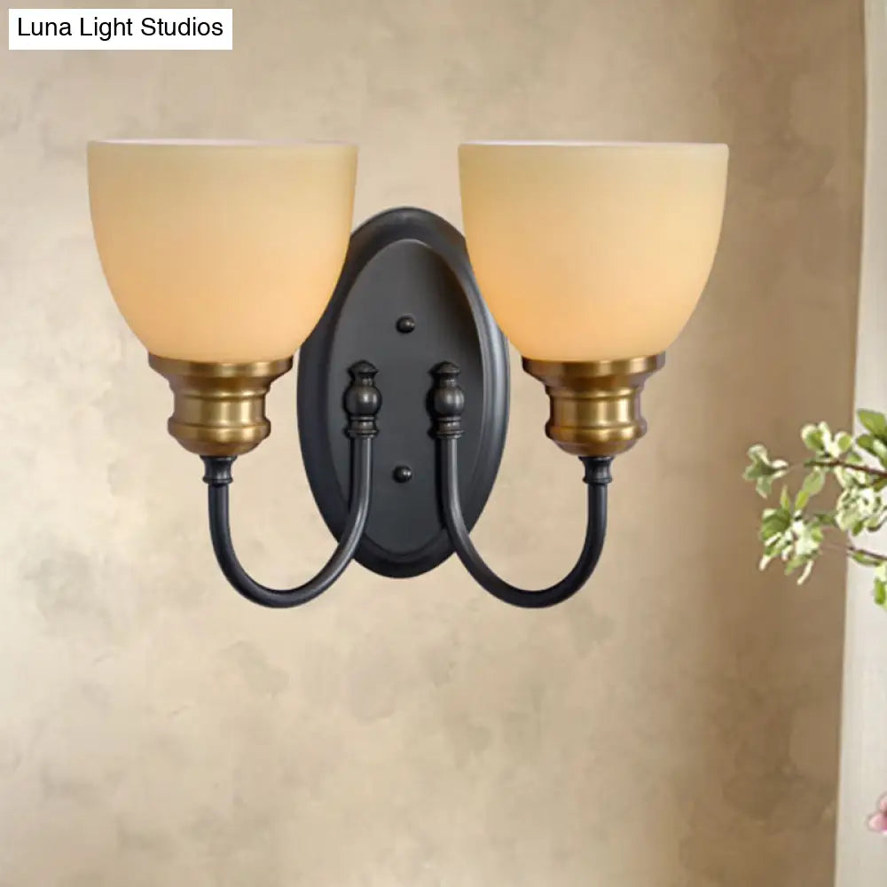 Frosted Glass Black Wall Lamp Bud - Countryside Light With Metal Gooseneck Arm