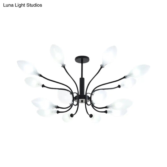 Frosted Glass Branch Chandelier - Multi Light Wrought Iron Ceiling Lamp Black