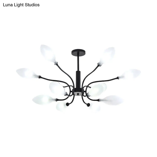 Frosted Glass Branch Chandelier - Multi Light Wrought Iron Ceiling Lamp Black