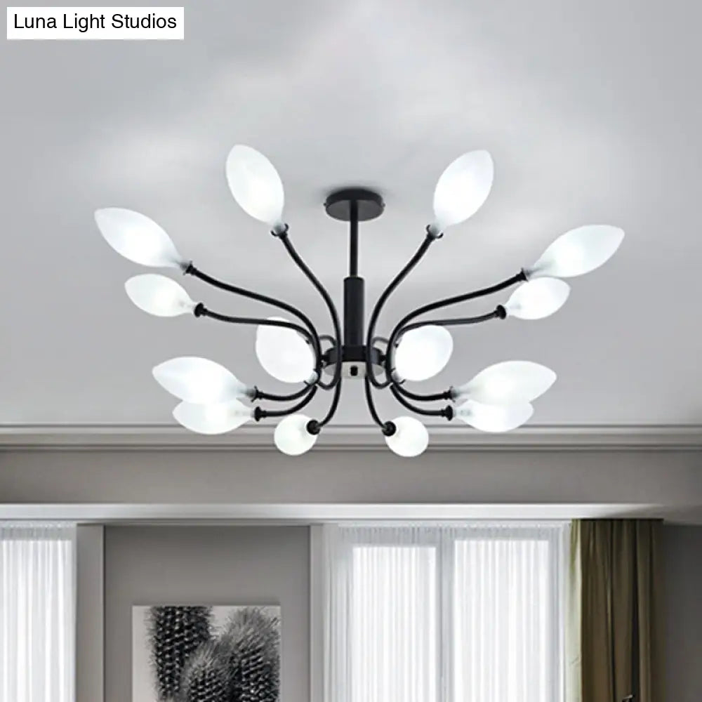 Frosted Glass Branch Chandelier - Multi Light Wrought Iron Ceiling Lamp Black