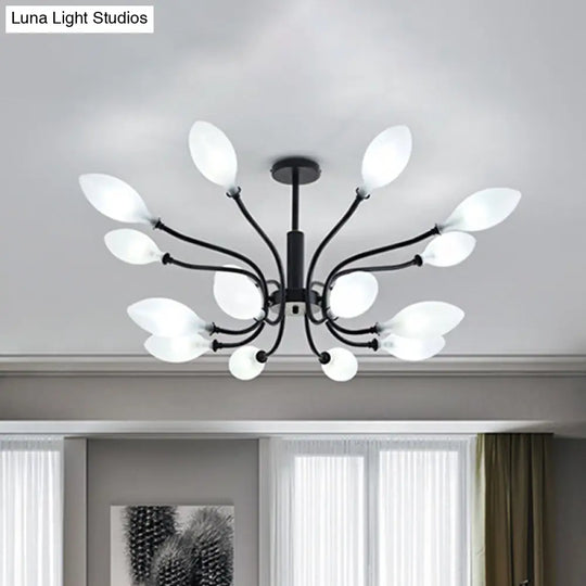 Frosted Glass Branch Chandelier - Multi Light Wrought Iron Ceiling Lamp Black