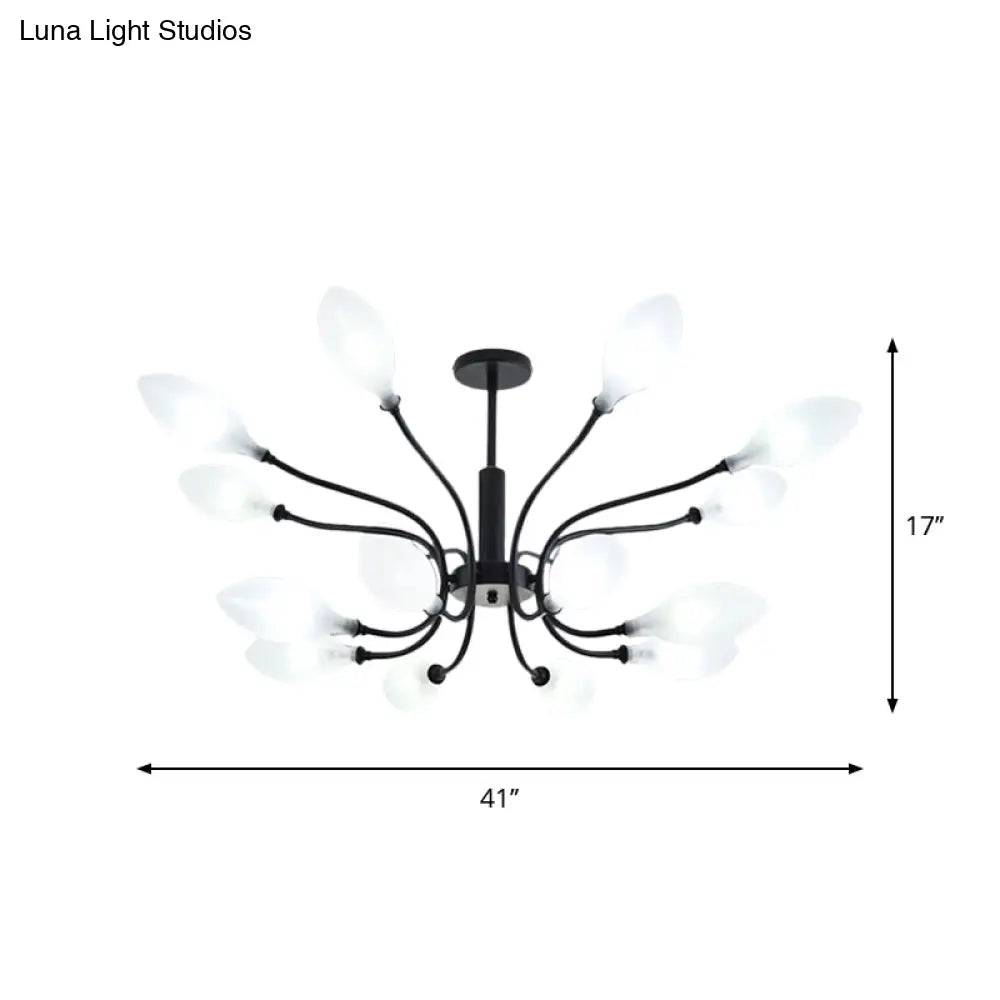 Frosted Glass Branch Chandelier - Multi Light Wrought Iron Ceiling Lamp Black