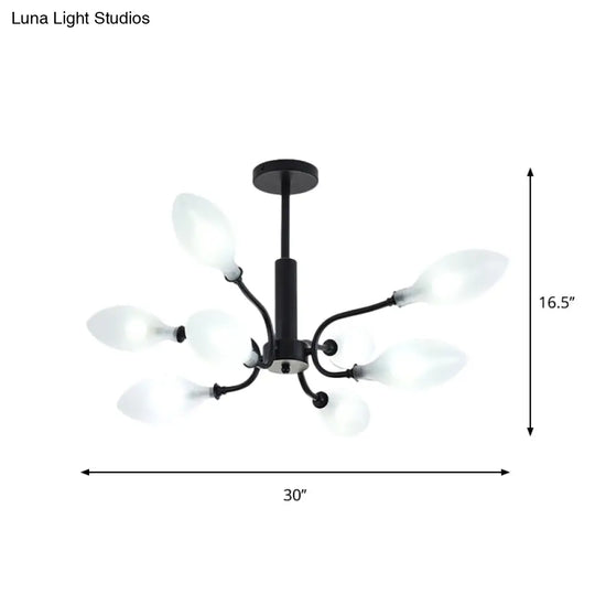 Frosted Glass Branch Chandelier - Multi Light Wrought Iron Ceiling Lamp Black