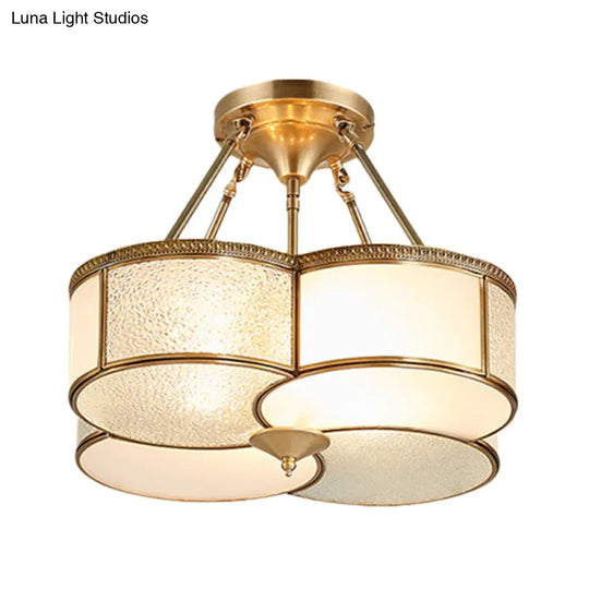 Frosted Glass & Brass Ceiling Flush Mount Chandelier - Opal Clover Design 4 Heads Colonial Style