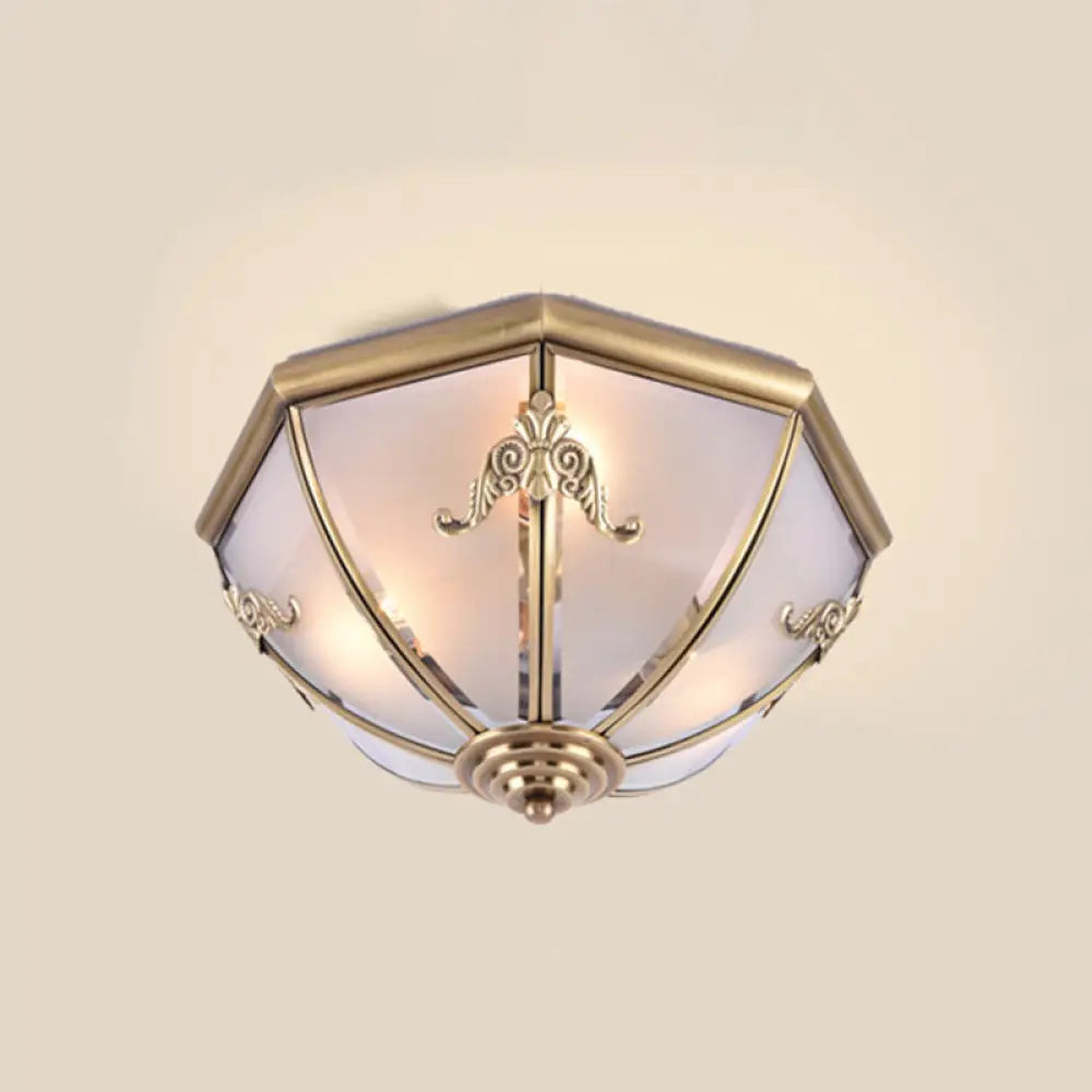 Frosted Glass Brass Ceiling Lamp - Classic Flush Mount For Bedroom / 14’