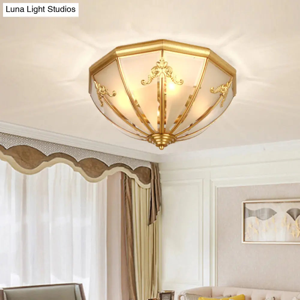 Frosted Glass Brass Ceiling Lamp - Classic Flush Mount For Bedroom