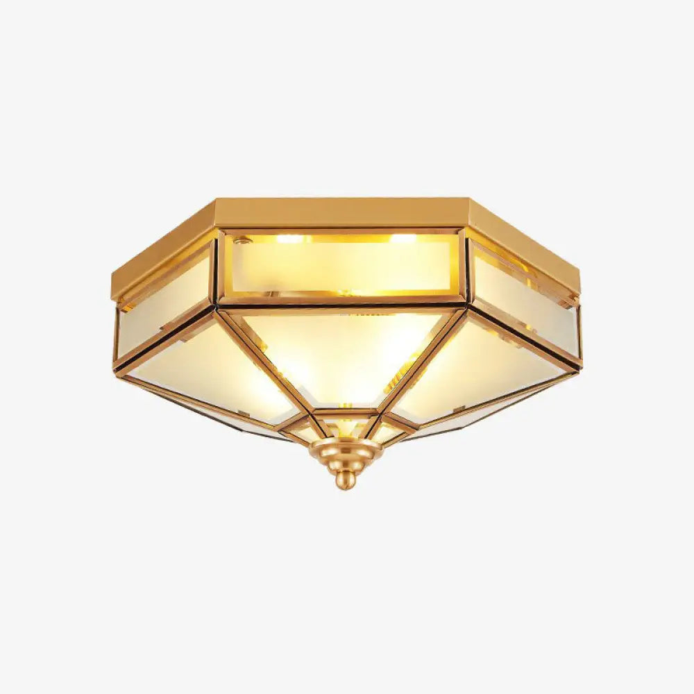 Frosted Glass Brass Hexagonal Ceiling Flush Light - Traditional Mount Lighting / 10.5’