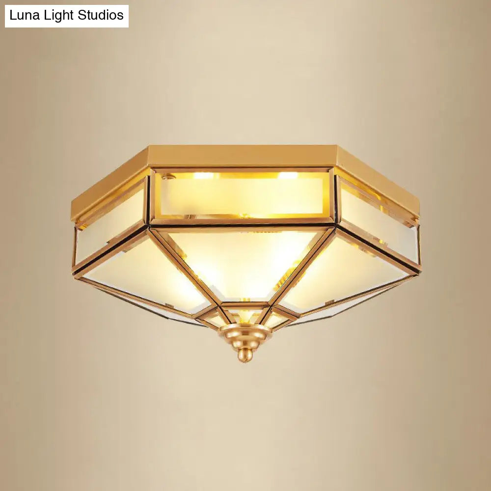 Frosted Glass Brass Hexagonal Ceiling Flush Light - Traditional Mount Lighting