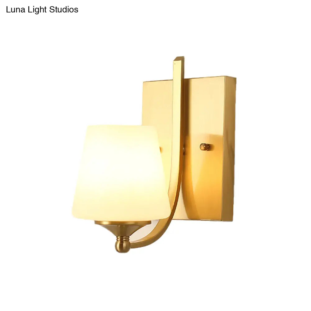 Frosted Glass Brass Sconce: Modern 1-Light Wall Mounted Light For Foyer With Swooping Arm