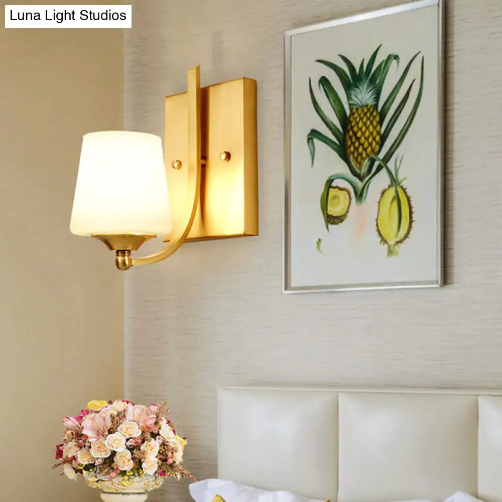 Frosted Glass Brass Sconce: Modern 1-Light Wall Mounted Light For Foyer With Swooping Arm