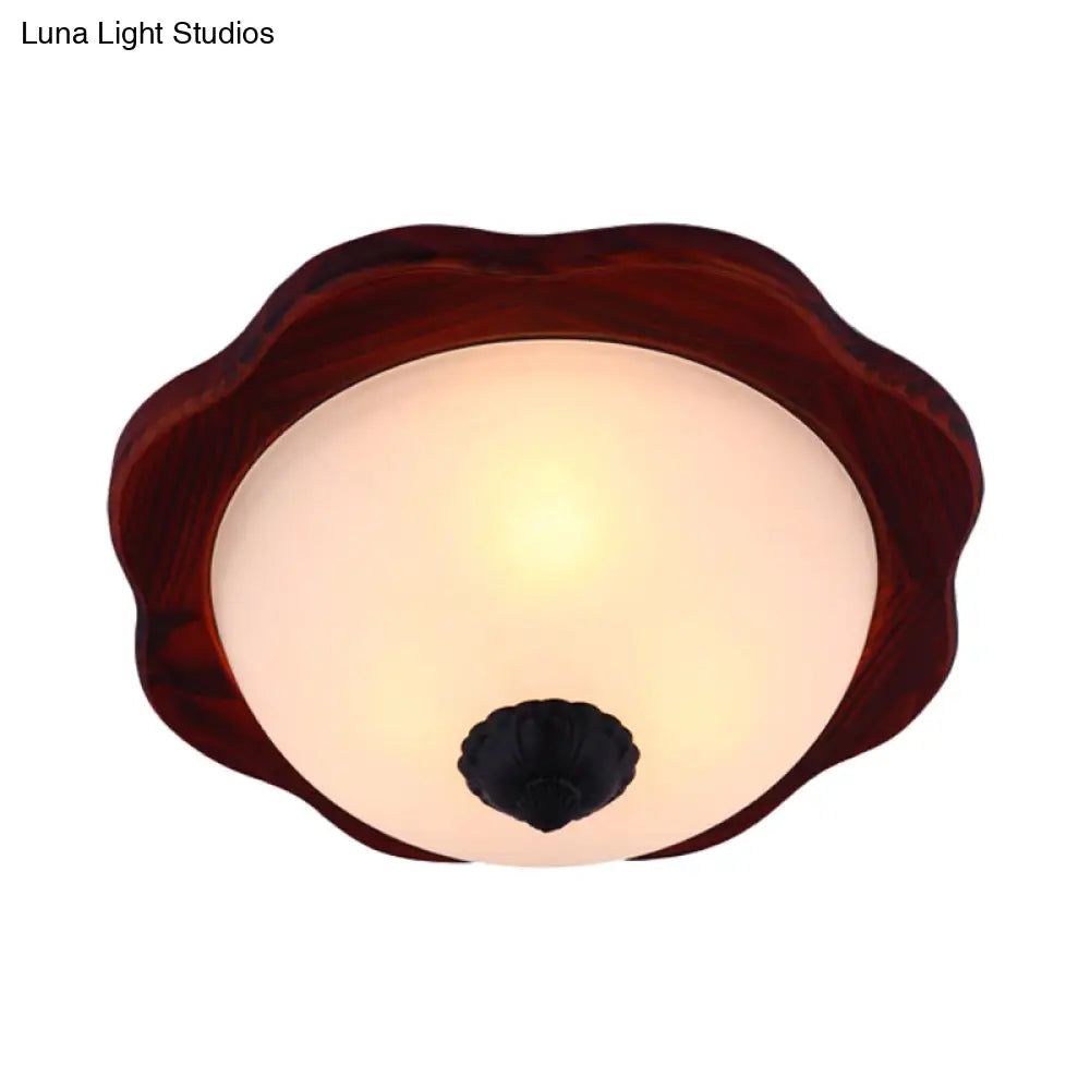 Frosted Glass Brown Flush Light Fixture - 16’/19’ W 3 Heads Rural Mount Recessed Lighting With