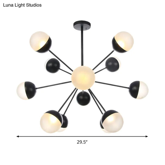 Frosted Glass Bubbly Chandelier - Contemporary 12-Head Ceiling Suspension Lamp In Black