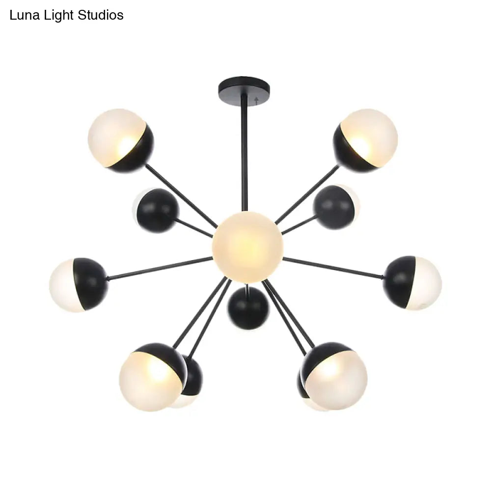 Frosted Glass Bubbly Chandelier - Contemporary 12-Head Ceiling Suspension Lamp In Black