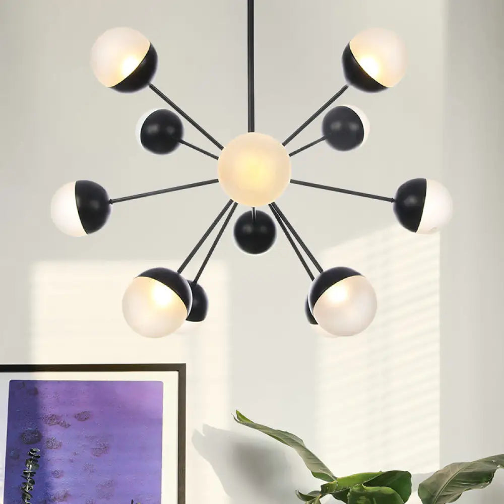 Frosted Glass Bubbly Chandelier - Contemporary 12-Head Ceiling Suspension Lamp In Black