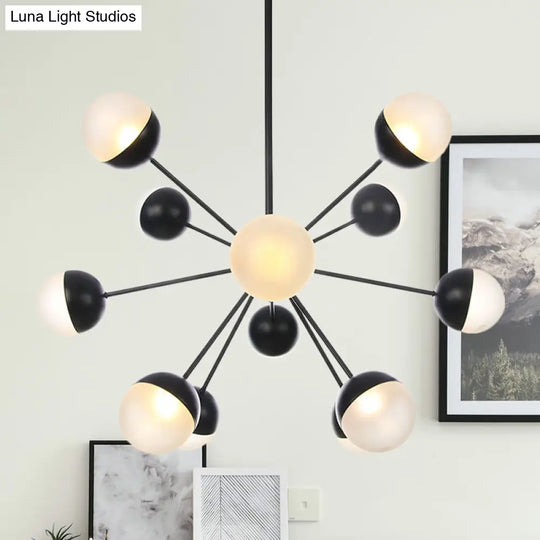 Frosted Glass Bubbly Chandelier - Contemporary 12-Head Ceiling Suspension Lamp In Black