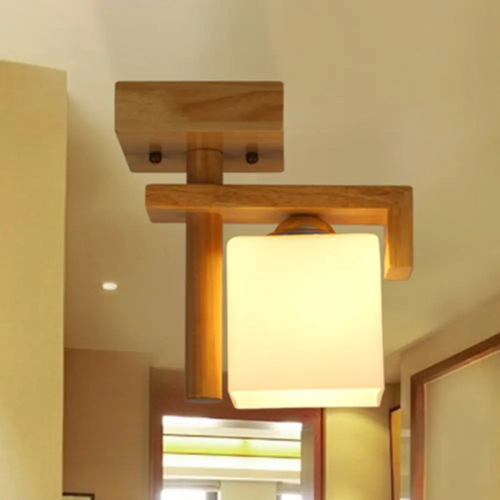 Frosted Glass Ceiling Flush Light - Contemporary Semi Flushmount Lamp For Staircase Wood Décor / A