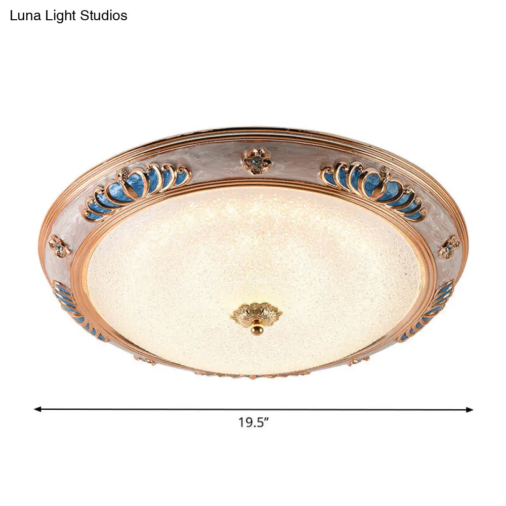 Frosted Glass Ceiling Lamp Fixture - Countryside Led Flush Lighting In Gold Warm/White Light