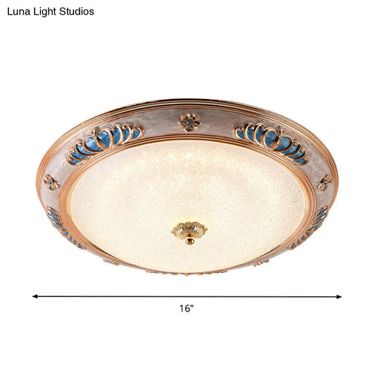 Frosted Glass Ceiling Lamp Fixture - Countryside Led Flush Lighting In Gold Warm/White Light