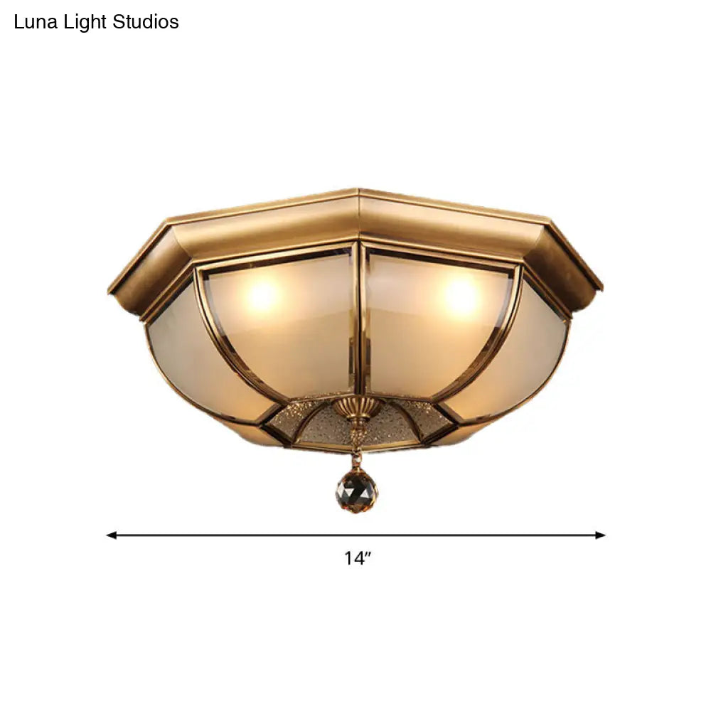 Frosted Glass Ceiling Light - Traditional 3/4 Lights Brass 14’/18’ Living Room Flush Lamp