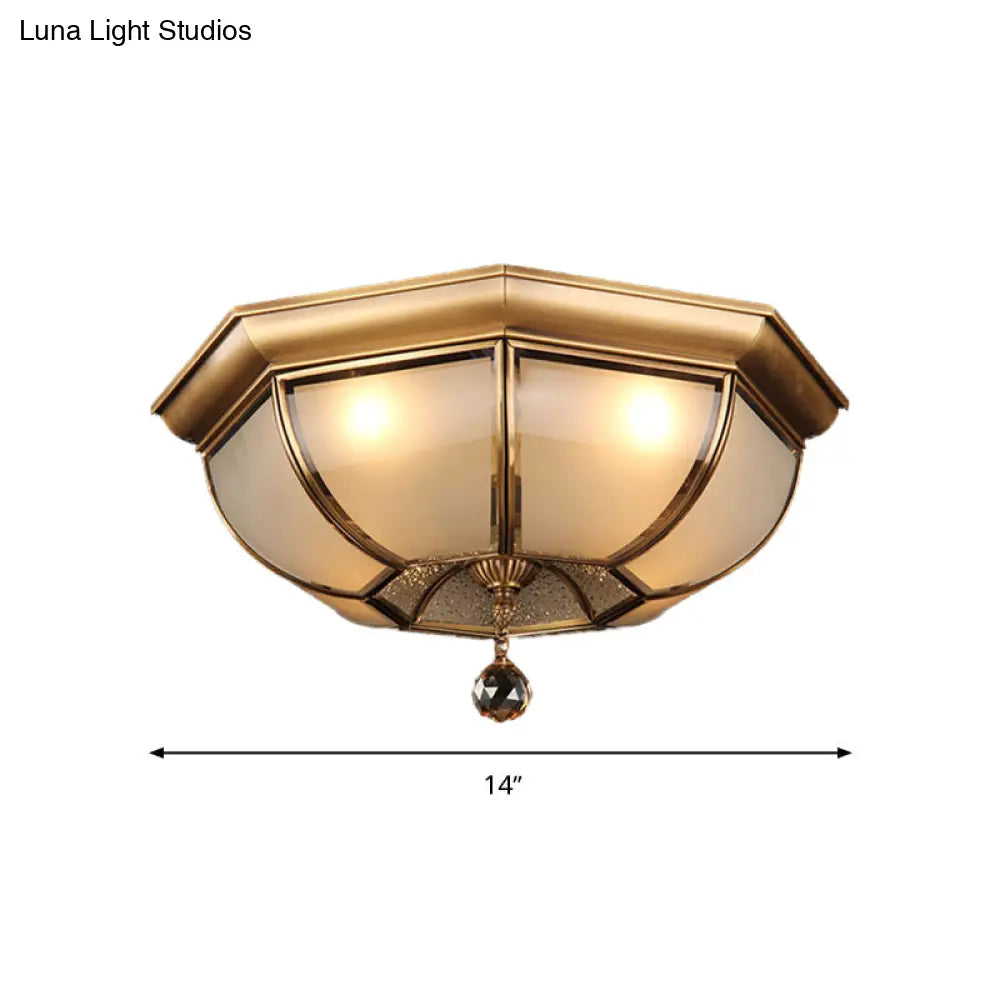 Frosted Glass Ceiling Light - Traditional 3/4 Lights Brass 14/18 Living Room Flush Lamp