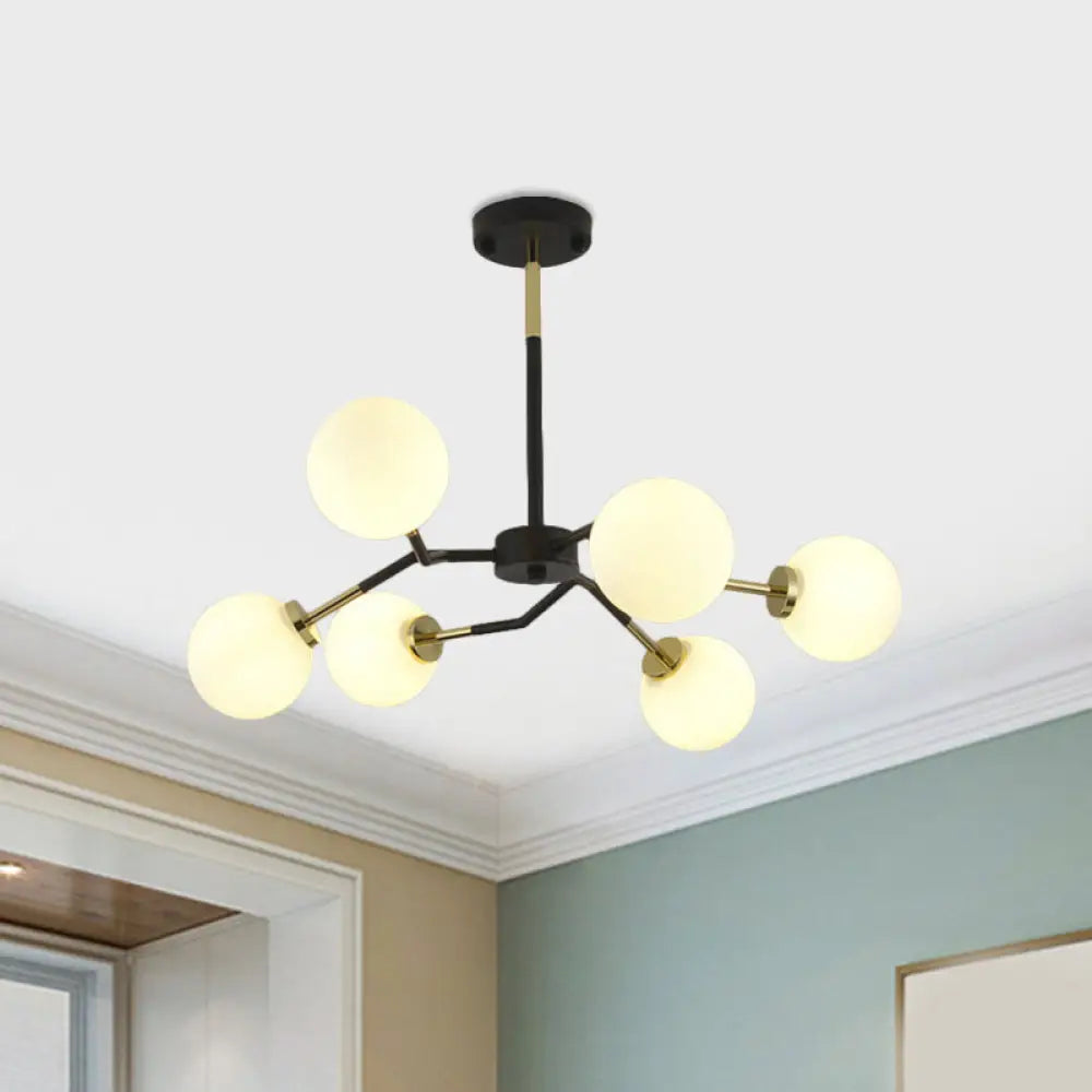 Frosted Glass Chandelier Lamp: Minimalist 6/8 Bulbs Hanging Ceiling Light In Black 6 /