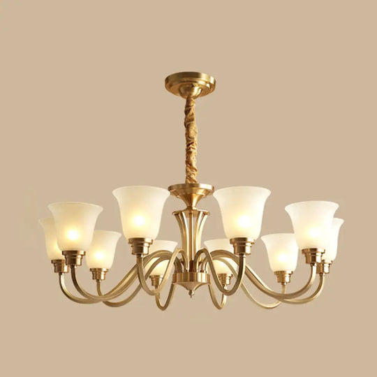 Frosted Glass Chandelier Light Retro Style Pendant Fixture For Living Room 10 / Gold