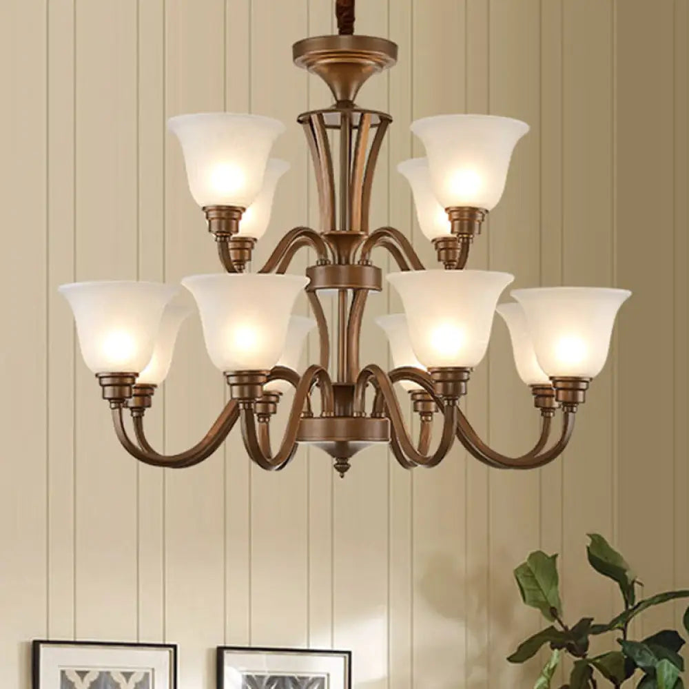 Frosted Glass Chandelier Light Retro Style Pendant Fixture For Living Room 12 / Bronze