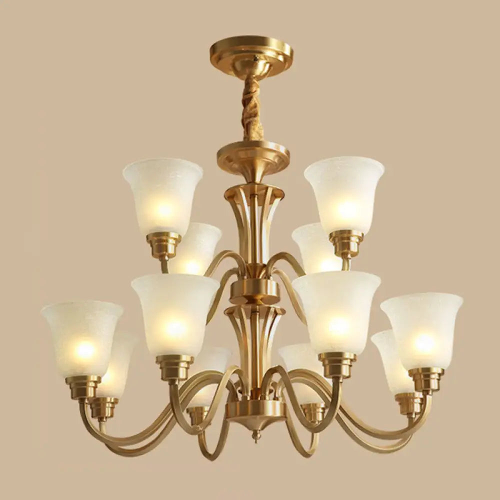 Frosted Glass Chandelier Light Retro Style Pendant Fixture For Living Room 12 / Gold