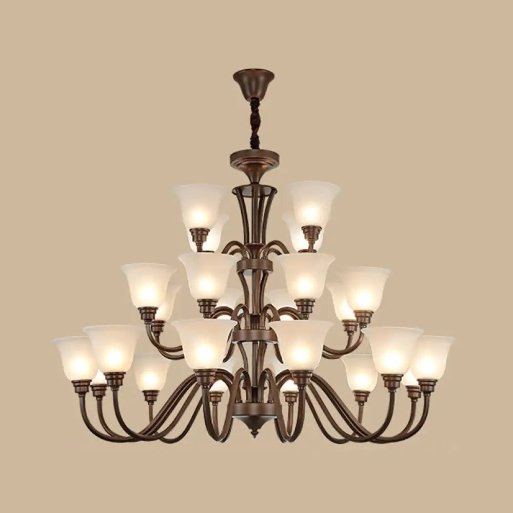 Frosted Glass Chandelier Light Retro Style Pendant Fixture For Living Room 24 / Bronze