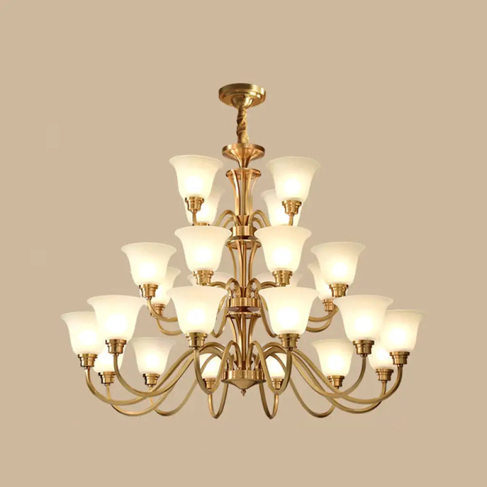 Frosted Glass Chandelier Light Retro Style Pendant Fixture For Living Room 24 / Gold