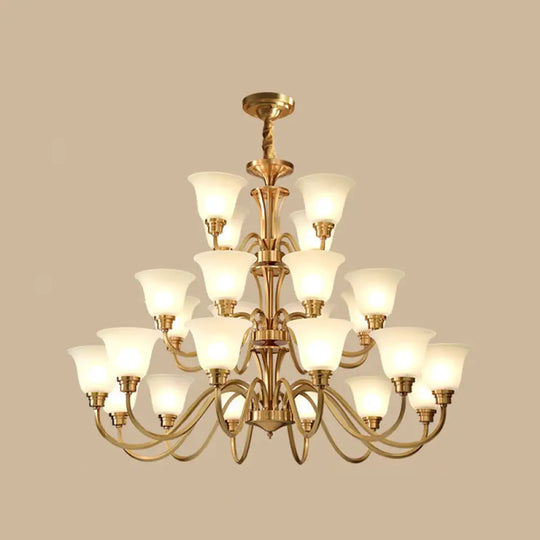 Frosted Glass Chandelier Light Retro Style Pendant Fixture For Living Room 24 / Gold