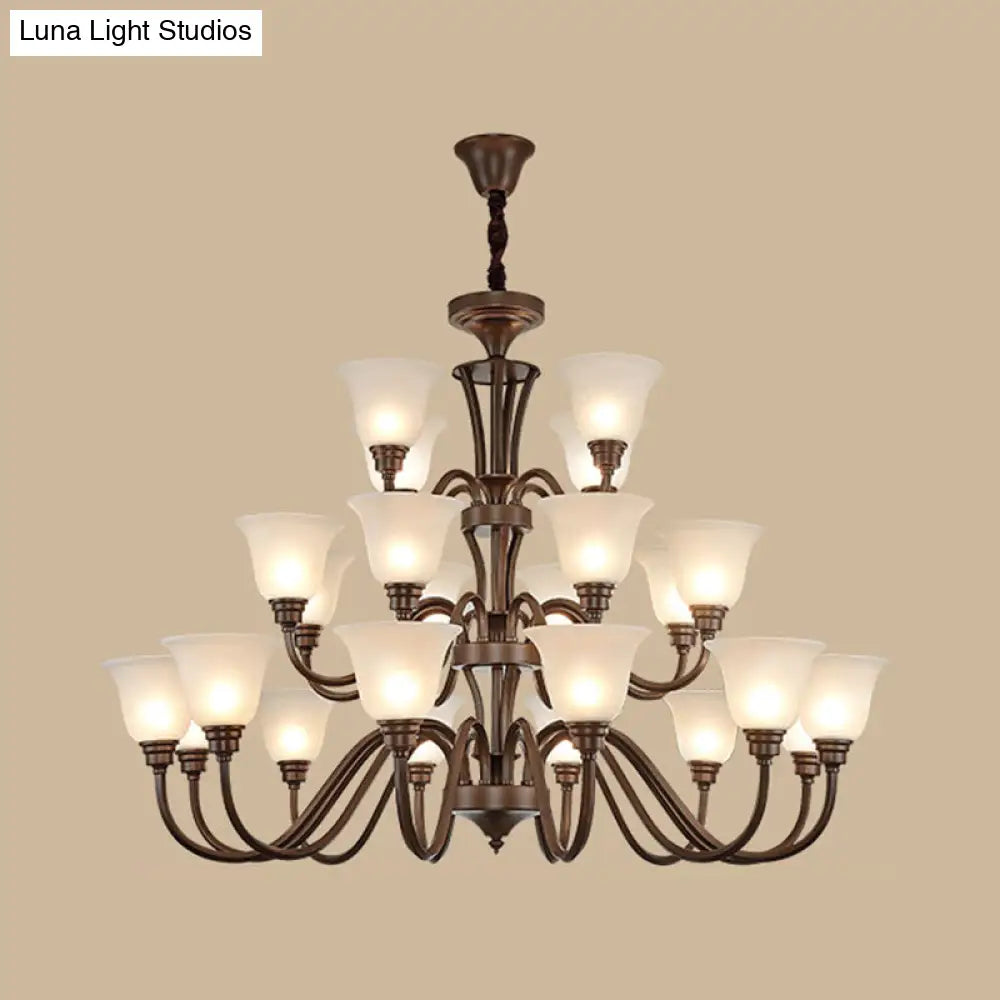 Frosted Glass Chandelier Light Retro Style Pendant Fixture For Living Room