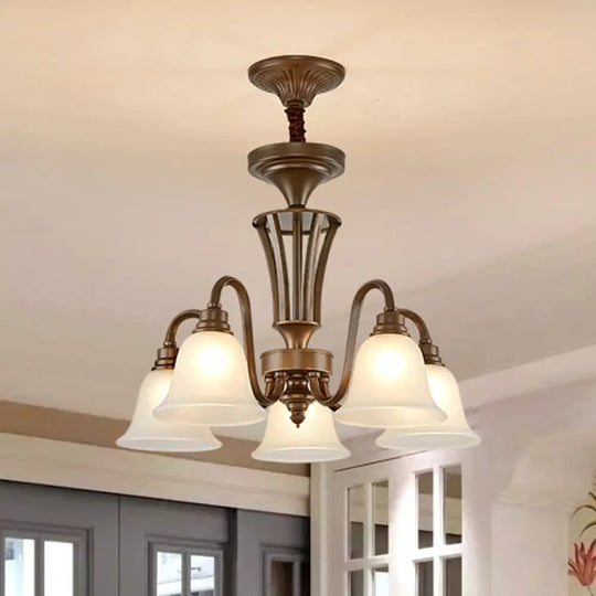 Frosted Glass Chandelier Light Retro Style Pendant Fixture For Living Room 5 / Bronze