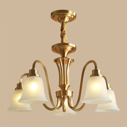 Frosted Glass Chandelier Light Retro Style Pendant Fixture For Living Room 5 / Gold