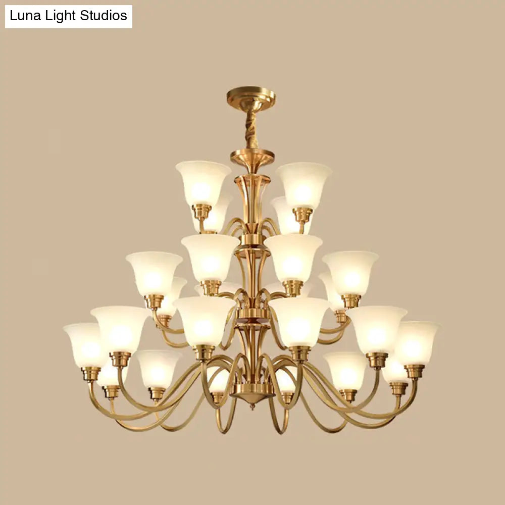 Frosted Glass Chandelier Light Retro Style Pendant Fixture For Living Room