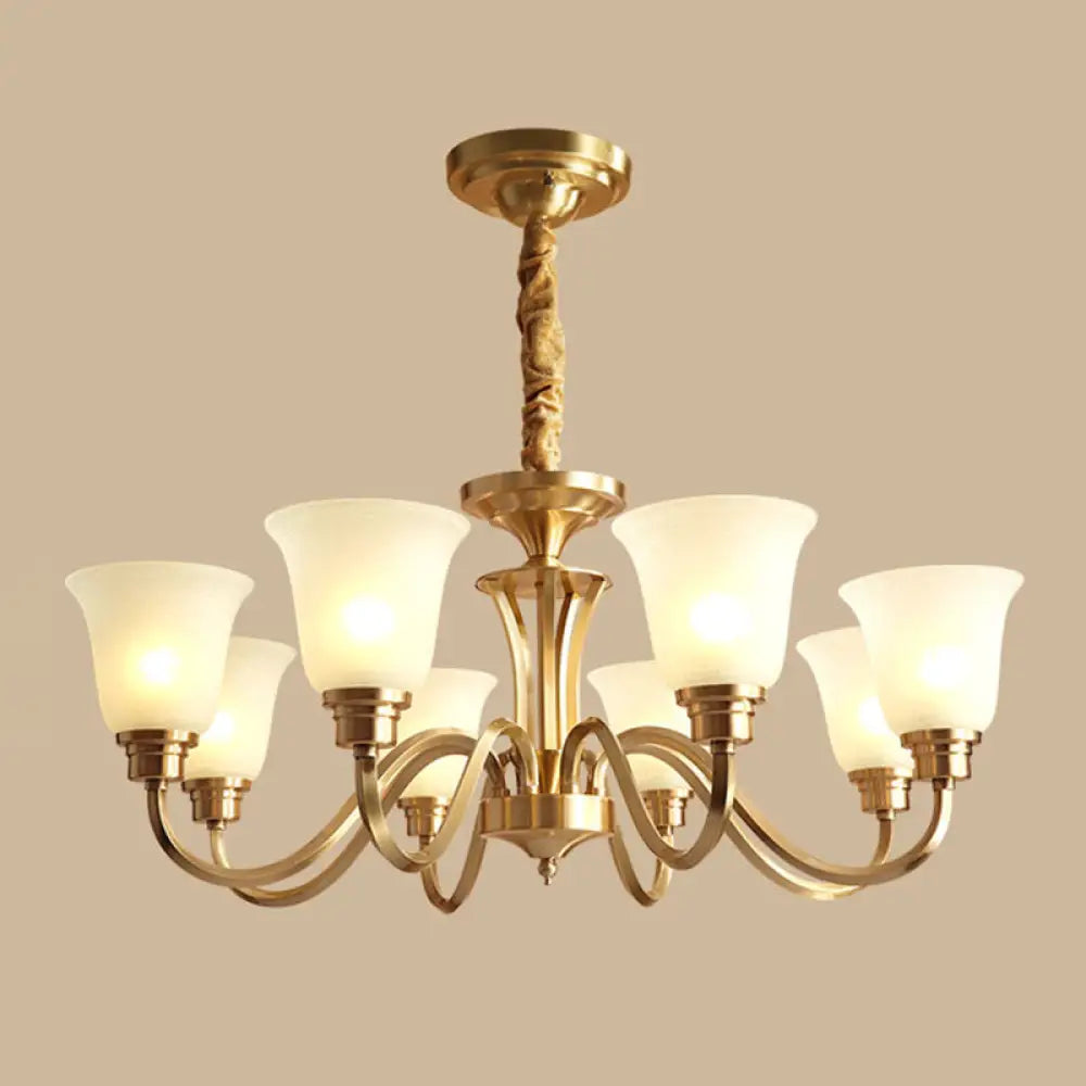 Frosted Glass Chandelier Light Retro Style Pendant Fixture For Living Room 8 / Gold