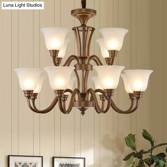 Frosted Glass Chandelier Light Retro Style Pendant Fixture For Living Room