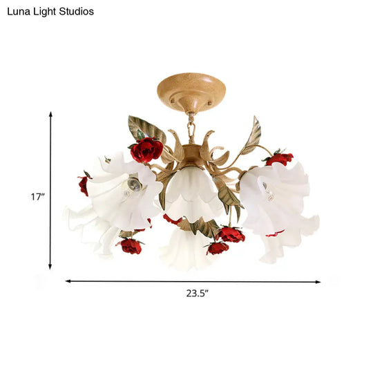 Frosted Glass Chandelier Light - Sputnik Korean Flower 4/6/9-Head Drop Lamp Beige For Living Room