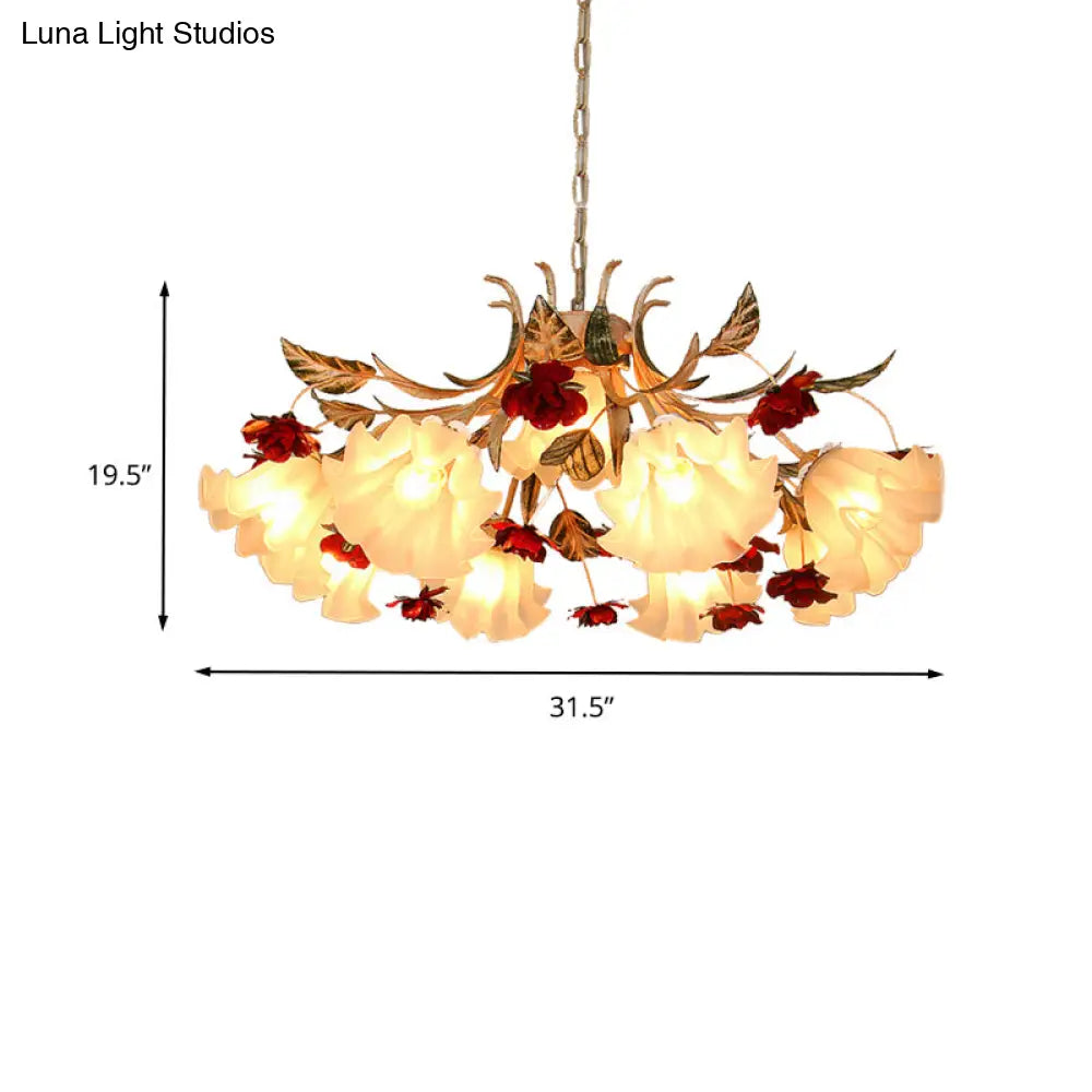 Frosted Glass Chandelier Light - Sputnik Korean Flower 4/6/9-Head Drop Lamp Beige For Living Room