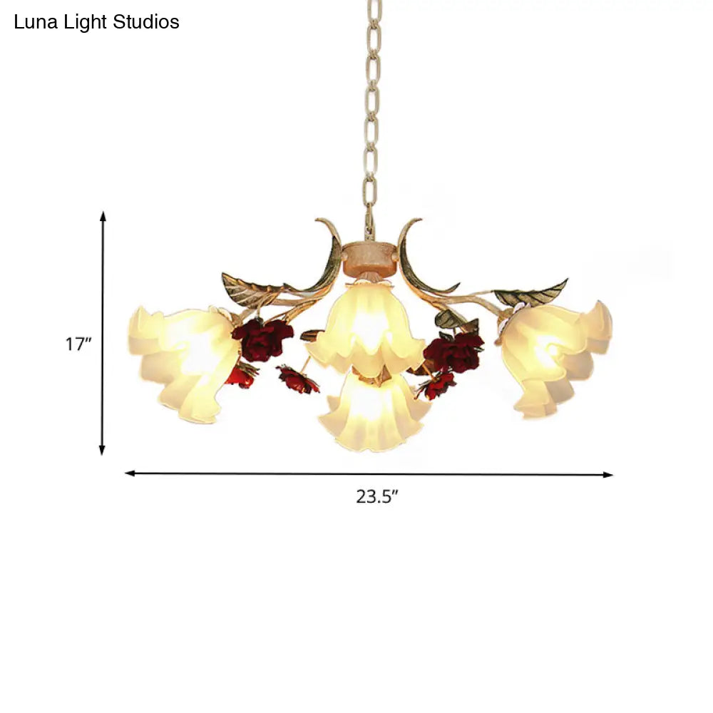 Frosted Glass Chandelier Light - Sputnik Korean Flower 4/6/9-Head Drop Lamp Beige For Living Room