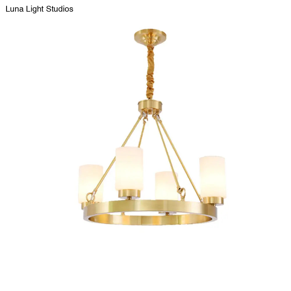 Frosted Glass Chandelier Pendant Light With Gold Finish - Classic 4/6 Lights For Bedroom