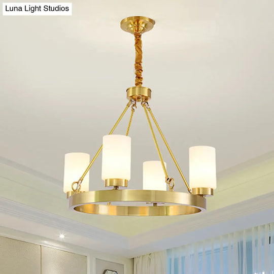 Frosted Glass Chandelier Pendant Light With Gold Finish - Classic 4/6 Lights For Bedroom