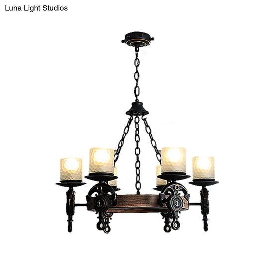 Frosted Glass Coastal Wagon Wheel Chandelier Pendant Light - 6-Light Corridor Hanging Fixture