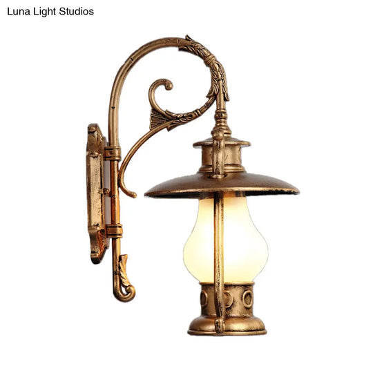 Frosted Glass Coastal Wall Mounted Lantern: Single Bulb Outdoor Sconce Light In Black/Aged Brass