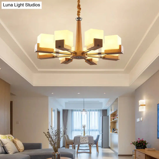 Modern Wood & Frosted Glass Cube Chandelier For Living Room Ceiling 8 /