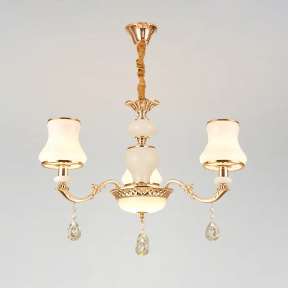 Frosted Glass Curve Chandelier With Crystal Accent In Gold - Minimal Ceiling Lighting 3 /