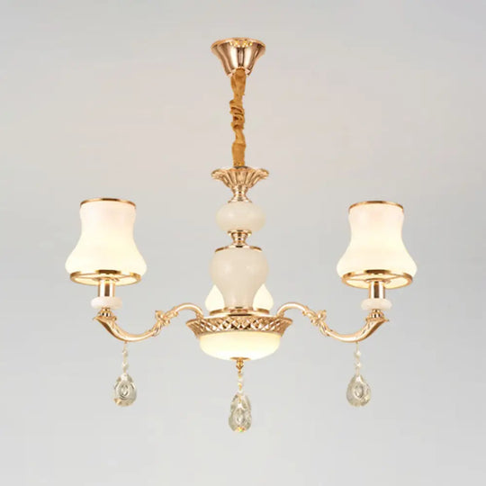 Frosted Glass Curve Chandelier With Crystal Accent In Gold - Minimal Ceiling Lighting 3 /