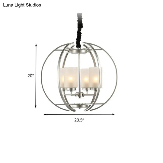 Frosted Glass Cylinder Pendant Light - Contemporary 4-Head White Chandelier With Sphere Frame